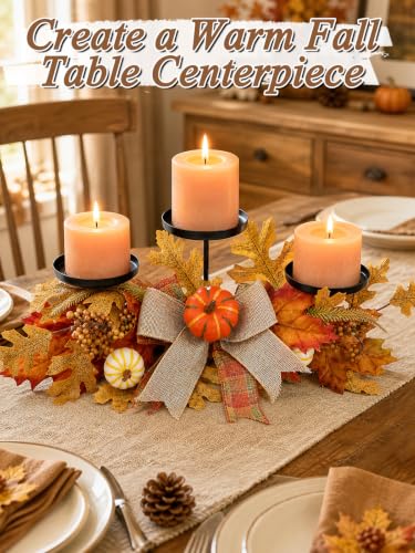 Fall Centerpiece with Candle Holders and Maple Leaves - Table Decor