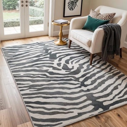 Indoor Zebra Rug 2x3 Small Entryway Door Mat - Grey & Beige Washable