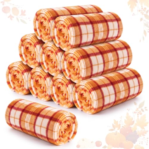 Fall Plaid Throw Blankets 10 Pack - Brown, White, Orange, Red 50x60 Inches