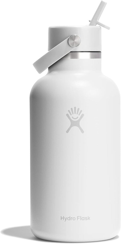 Hydro Flask Water Bottle - Insulated Stainless Steel - Leakproof Wide Straw Lid | 64 Oz Tonal White