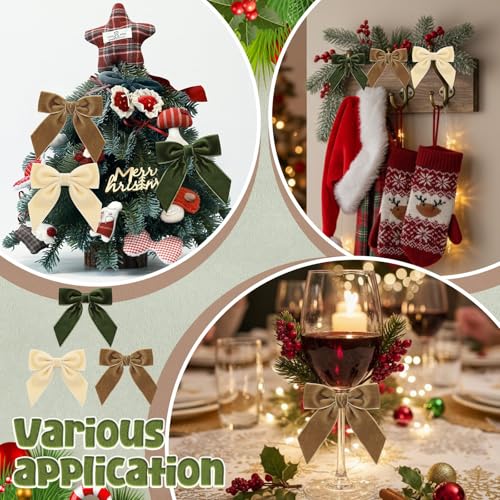 Christmas Bow Wine Bottle Cover Set - 12 Pcs Xmas Party Decor, Velvet Bow Variation