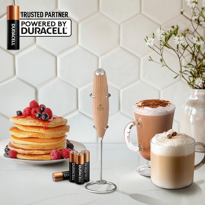 Zulay Kitchen Milk Frother Wand - Ultra-Fast Handheld Mixer for Coffee, Lattes & More - Maple Finish