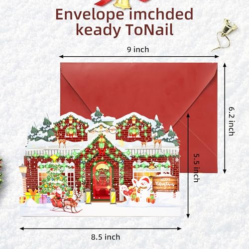 Musical Christmas Card with Lights & 3D Pop-Up Scene - Envelopes Included