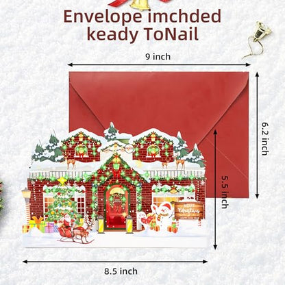 Musical Christmas Card with Lights & 3D Pop-Up Scene - Envelopes Included