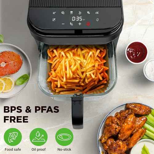 NutriChef 50-pcs Air Fryer Paper Liners - Square Disposable Parchment Liner | Non-Stick, Oilproof & Waterproof | Fits 5.8 QT Glass Pot | Airfryer Liners for Air Fryers, Ovens, Grilling & Baking