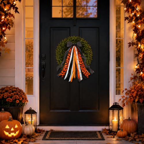 Halloween Wreath Sash with Bat Streamers Front Door Ribbon Bow - Variation of Halloween-2