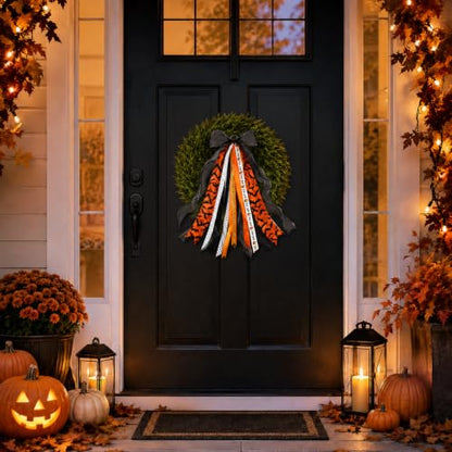 Halloween Wreath Sash with Bat Streamers Front Door Ribbon Bow - Variation of Halloween-2