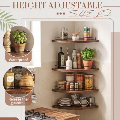 Novabright 4-Pack 12-inch Rustic Corner Floating Shelves Set – Wood & Iron