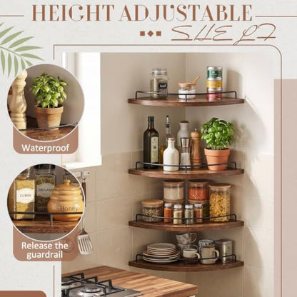 Novabright 4-Pack 12-inch Rustic Corner Floating Shelves Set – Wood & Iron