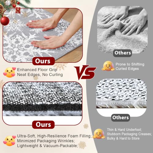 Grey Christmas Snowflake Entrance Rug 2x3 Indoor Door Mat, Non-Slip Cushioned