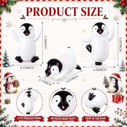 Christmas Penguin Stairway Decorations Set - 3 Resin Sliding Figurines