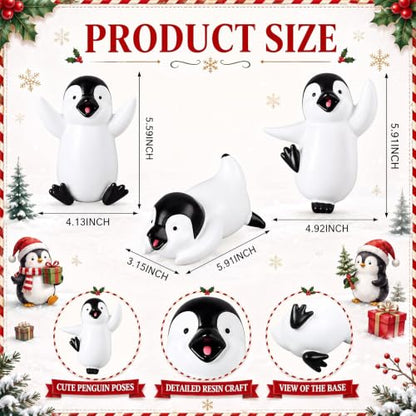 Christmas Penguin Stairway Decorations Set - 3 Resin Sliding Figurines