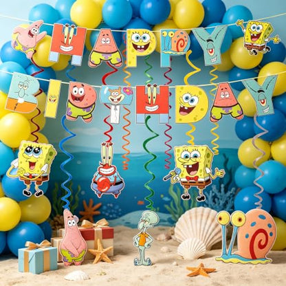 Birthday Banner with Vortex Pendants - SpongeBob Theme Celebration Decor