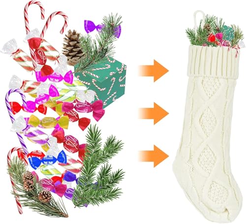 White Knit Christmas Stocking - 18 Inch Large Holiday Gift Decor