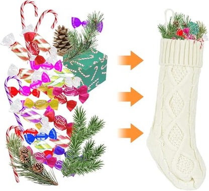 White Knit Christmas Stocking - 18 Inch Large Holiday Gift Decor