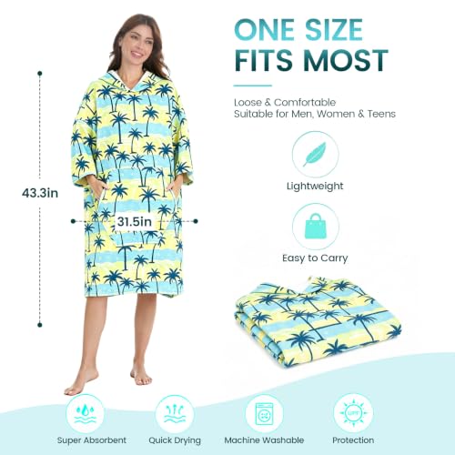 Hooded Beach Towel Poncho for Adults - Quick Dry, Oversized with Pocket