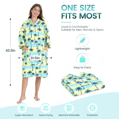 Hooded Beach Towel Poncho for Adults - Quick Dry, Oversized with Pocket