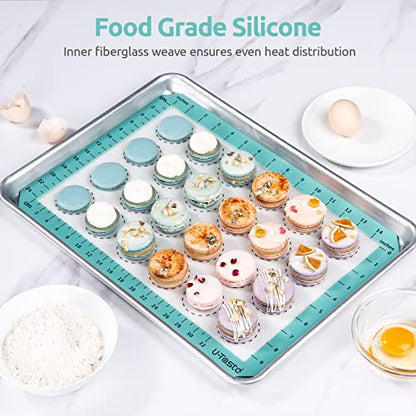 U-Taste 446ºF Heat Resistant Macaron Silicone Baking Mat, Non Stick Reusable Cookies Pastry Sheet Liner with Edge Enhancement Circle Measurement (Half Sheets Size, Pack of 2, Aqua Sky)