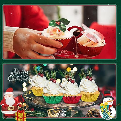 Christmas Foil Cupcake Liners Set - Red Green Gold Metallic 450pcs