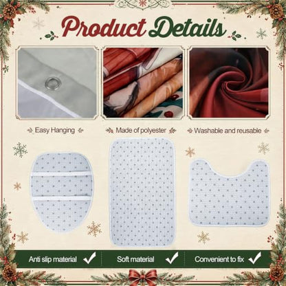Vesici Waterproof Christmas Shower Curtain Set Highland Cow