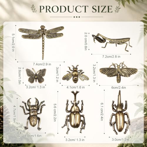8 PCS Brass Insect Figurines Set - Animal Miniatures for Home Decor & Collecting - Insects Variation