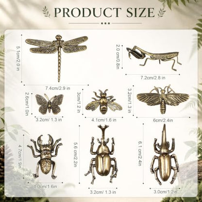 8 PCS Brass Insect Figurines Set - Animal Miniatures for Home Decor & Collecting - Insects Variation