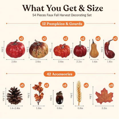 Mini Artificial Pumpkins Fall Decor Set - 54pcs Autumn Harvest Decorations