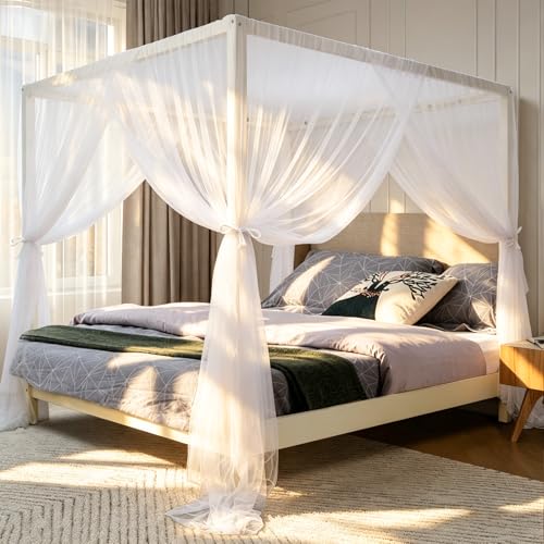 White Bed Canopy for King Size Bed - Mosquito Net & Romantic Curtain