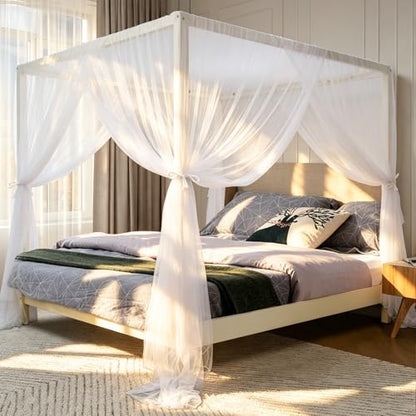 White Bed Canopy for King Size Bed - Mosquito Net & Romantic Curtain