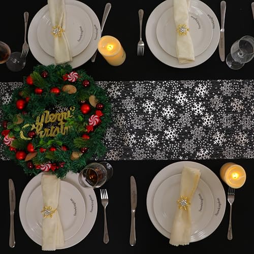 Silver Snowflake Table Runner 49 Feet - Sparkly Metallic Christmas Decor - Variation of Silver Snowflake / 49FT