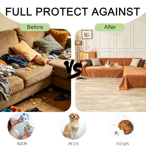 HANDONTIME Boho L Shaped Couch Covers 2 Pcs - Orange, 71 x 102 + 71 x 118 Inches
