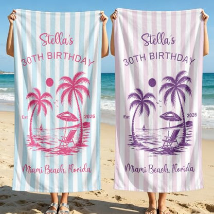 Personalized Microfiber Beach Towel with Style-3 for Bridal Party & Vacation