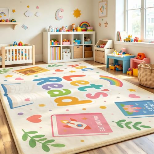 Kids Reading Rug 5x7 Learning Floor Mat Classroom Playroom Non-Slip Carpet