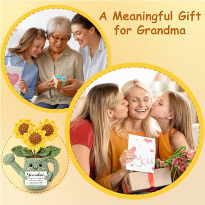 Grandma Gift Sunflower Crochet Plant - Handmade Inspirational Decor