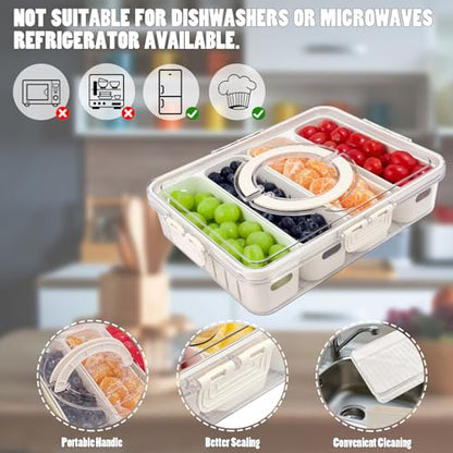 TAROSE Divided Serving Tray with Lid and Handle, Portable Snack Containers Snackle Box Snack Tray with Lid, Veggie Tray Charcuterie Boxes Fruit Tray Candy Organizer (8 Compartments)