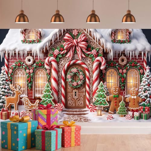 Christmas Gingerbread House Backdrop Banner Xmas Party Decor Multi8 10x8ft