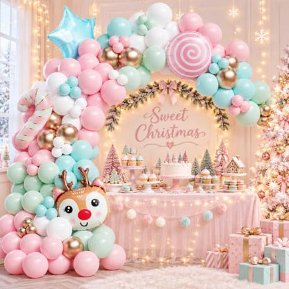 Enanal Christmas Balloon Garland Arch Kit for Christmas Party Decorations - Pastel Candy Land Theme