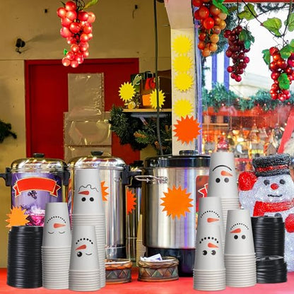 Disposable Christmas Snowman Paper Cups with Lids 16 oz - Pack of 120