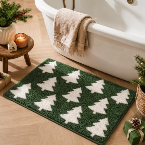 Christmas Bathroom Rugs Green Christmas Tree Bath Mat 16x24 in - Festive Non-Slip Bath Rug