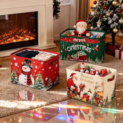 6 Pack Christmas Storage Bins with Retro Canvas Design - Large Collapsible Organizer