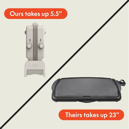 Bella Ceramic Fold-N-Store Griddle - Dual Temp Kitchenware with Nonstick Coating | 10"x20", Oatmilk Color, 1500 Watt