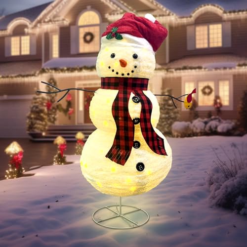 60 Inch LED Lighted Christmas Snowman Outdoor Decoration with Collapsible Design
