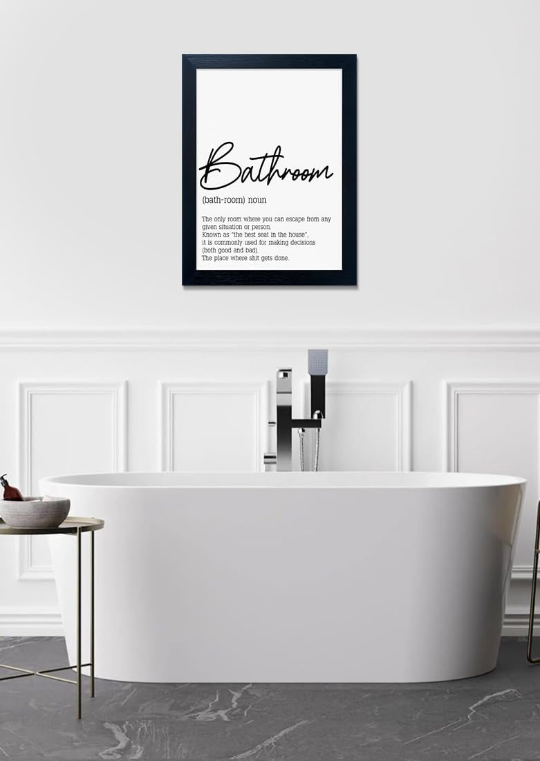 Regine Switzerland Black and White Bathroom Rules Print - Modern Framed Wall Art for Guest Toilet Decor