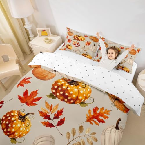Manfei Watercolor Dot Pumpkin Twin Duvet Cover Set for Kids Boys Girls Beige Orange