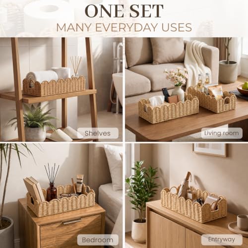 Scalloped Toilet Paper Storage Baskets Set of 2 - Neutral Handles