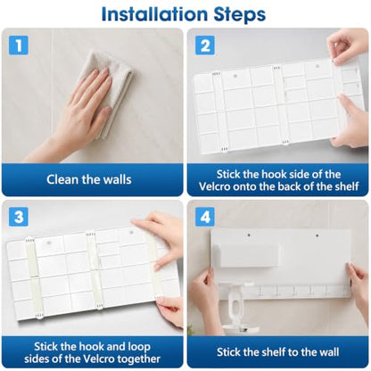 No Drill White Floating Wall Shelf with Organizer for Phones & Tablets