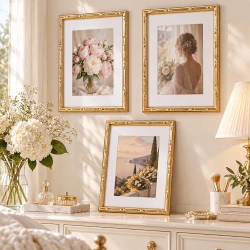 Gold Bamboo Style Picture Frame with 8x10 Inch Size and 5x7 Mat - 1 Pack - Variation of Gold / 8x10 Inch / 1 Pack