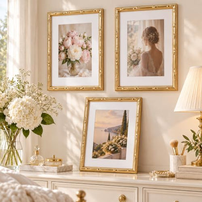 Gold Bamboo Style Picture Frame with 8x10 Inch Size and 5x7 Mat - 1 Pack - Variation of Gold / 8x10 Inch / 1 Pack
