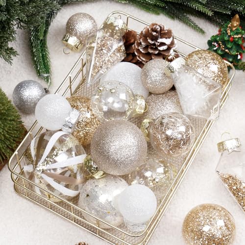 34PCS Champagne White Christmas Tree Ornaments Set - Holiday Decorations