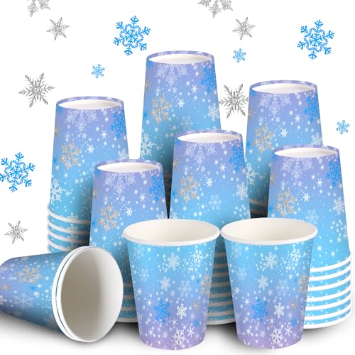 48 Pack Disposable Snowflake Coffee Cups 9 oz for Christmas Parties